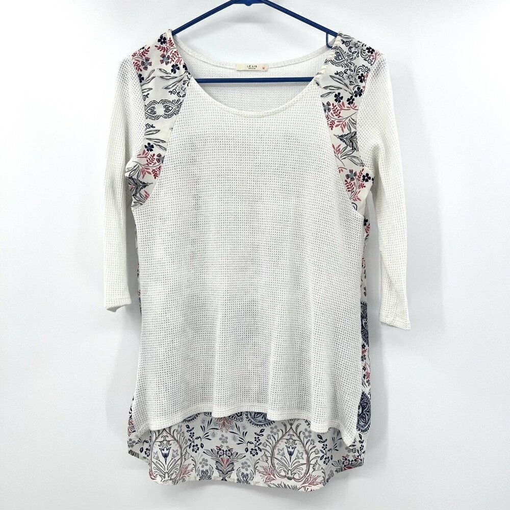 Le Lis Ivory Waffle Knit And Paisley Back Print Top Boho Size Small